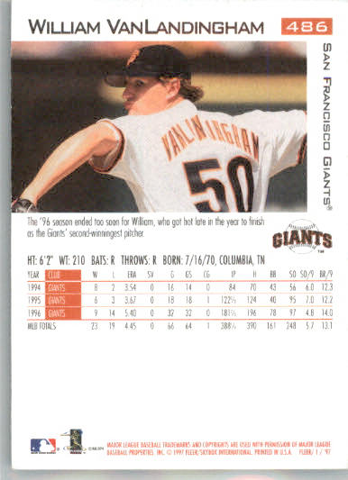 William Van Landingham - 1997 Fleer - #486 - Baseball - Image 2