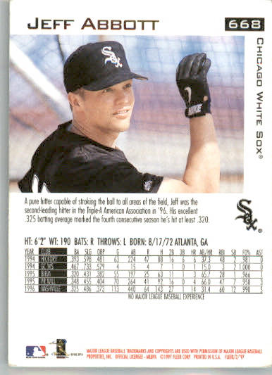 Jeff Abbott - 1997 Fleer - #668 - Baseball - Image 2