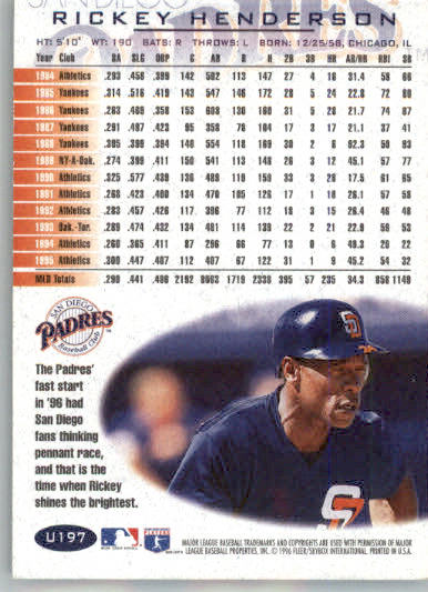Rickey Henderson - 1996 Fleer Update - #U197 - HOF Baseball - Image 2
