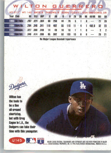 Wilton Guerrero - 1996 Fleer Update - #U145 - RC Baseball - Image 2