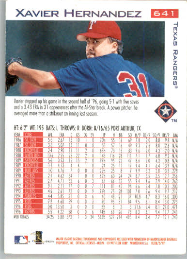 Xavier Hernandez - 1997 Fleer - #641 - Baseball - Image 2