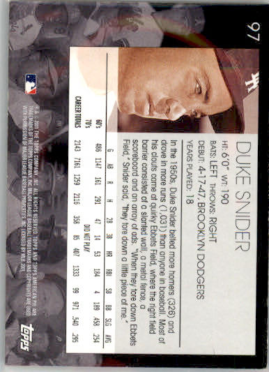Duke Snider - 2001 Topps American Pie - #97 - Baseball - Image 2