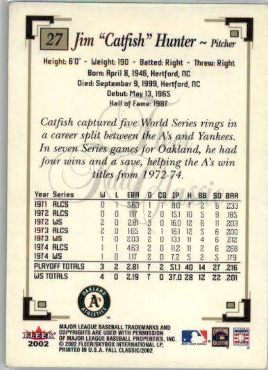 Jim Hunter - 2002 Fleer Fall Classic - #27a - Baseball - Image 2
