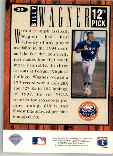 Billy Wagner - 1994 Collector's Choice - #29 - RC Silver Signature Baseball - Image 2