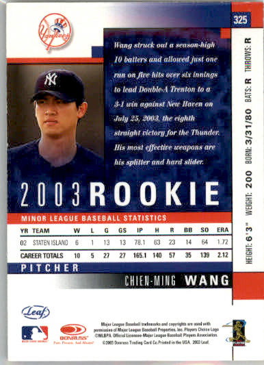 Chien-Ming Wang - 2003 Leaf Rookies & Traded - #325 - RC Baseball - Image 2
