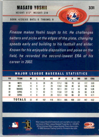 Masato Yoshii - 2003 Donruss - #331 - Baseball - Image 2