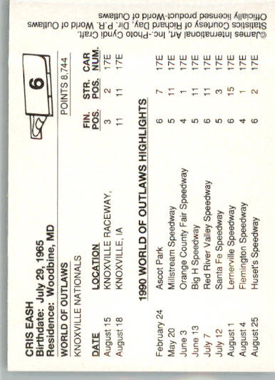 Cris Eash - 1990 World of Outlaws - #6 - Racing - Image 2