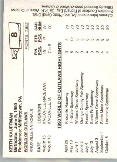 Keith Kauffman - 1990 World of Outlaws - #8 - Racing - Image 2
