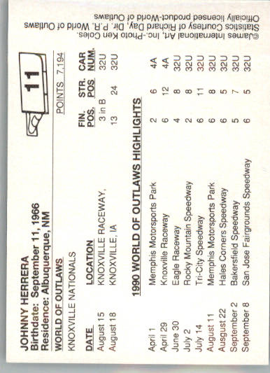 Johnny Herrera - 1990 World of Outlaws - #11 - Racing - Image 2