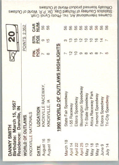 Danny Smith - 1990 World of Outlaws - #20 - Racing - Image 2