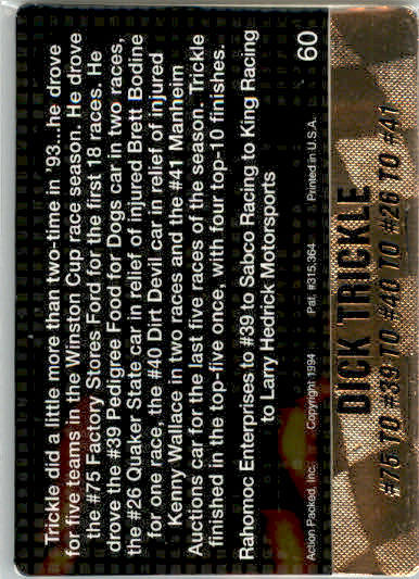 Dick Trickle - 1994 Action Packed - #60 - Racing - Image 2