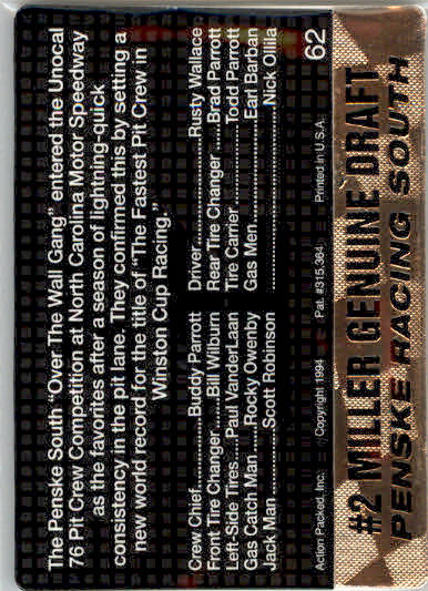 Penske Racing South - 1994 Action Packed - #62 - Racing - Image 2