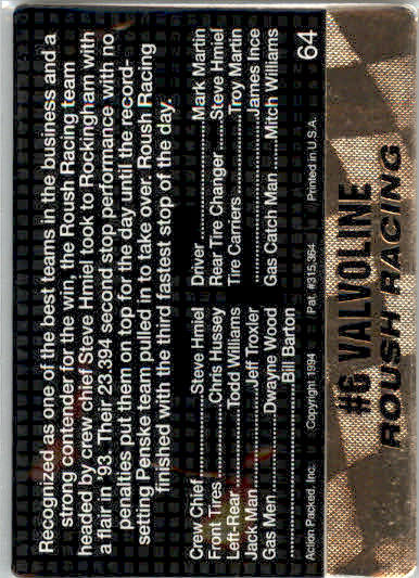 Roush Racing - 1994 Action Packed - #64 - Racing - Image 2