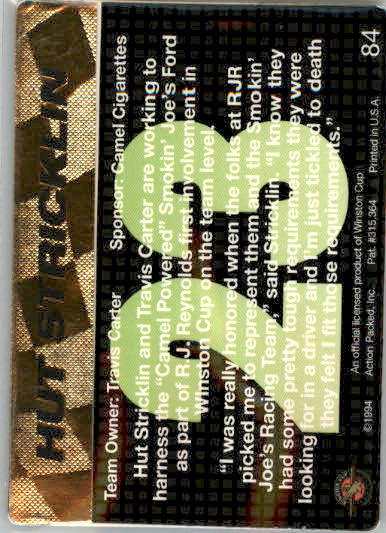 Hut Stricklin - 1994 Action Packed - #84 - Racing - Image 2