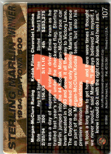 Sterling Marlin - 1994 Action Packed - #107 - Racing - Image 2