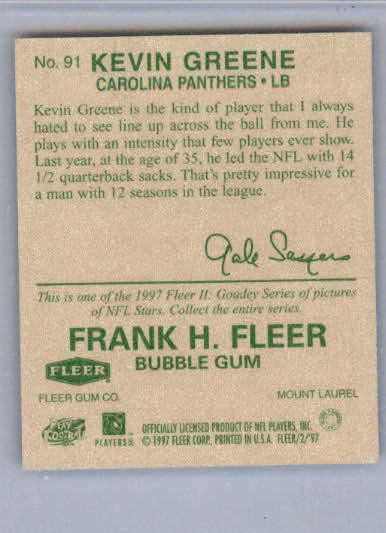 Kevin Greene - 1997 Fleer Goudey II - #91 - Football - Image 2