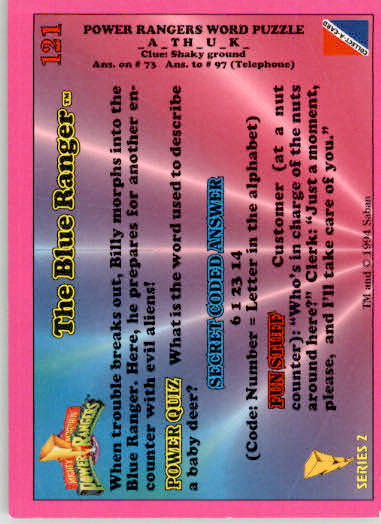 The Blue Ranger - 1994 Collect-A-Card Mighty Morphin Power Rangers - #121 - Image 2