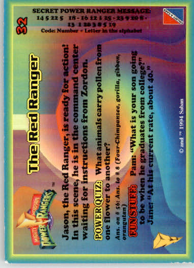 The Red Ranger - 1994 Collect-A-Card Mighty Morphin Power Rangers - #32 - Image 2