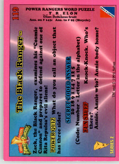 The Black Ranger - 1994 Collect-A-Card Mighty Morphin Power Rangers - #119 - Image 2