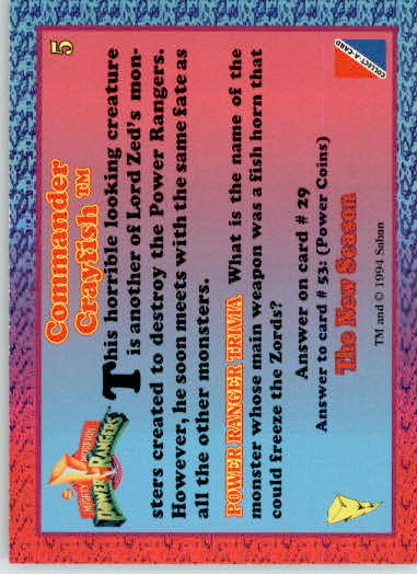 Commander Crayfish - 1995 Collect-A-Card Power Rangers The New Season Hobby - #5 - Image 2