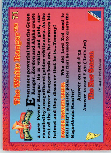The White Ranger - 1995 Collect-A-Card Power Rangers The New Season Hobby - #71 - Image 2