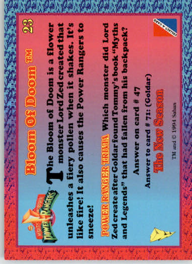 Bloom Of Doom - 1995 Collect-A-Card Power Rangers The New Season Hobby - #23 - Image 2