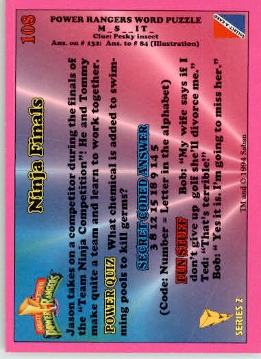 Ninja Finals - 1994 Collect-A-Card Mighty Morphin Power Rangers - #108 - Image 2