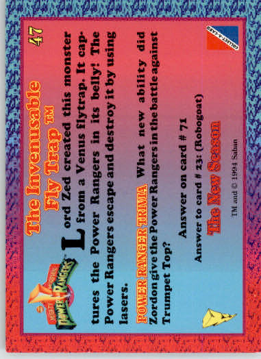 The Invenusable Fly Trap 1995 Collect-A-Card Power Rangers New Season Hobby #47 - Image 2