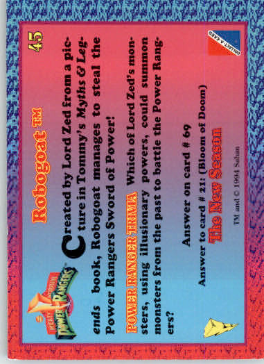 Robogoat - 1995 Collect-A-Card Power Rangers The New Season Hobby - #45 - Image 2