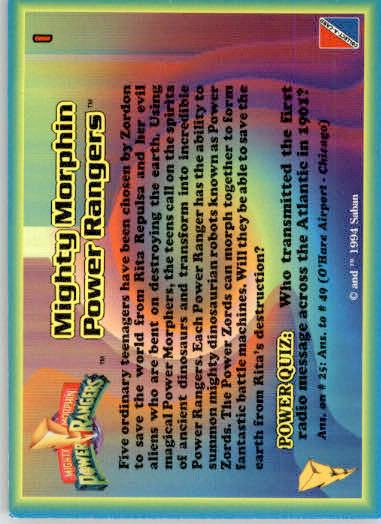 Title Card - 1994 Collect-A-Card Mighty Morphin Power Rangers - #1 - Image 2