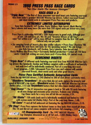 Jeff Gordon - 1998 Press Pass - #1 - Promos Racing - Image 2