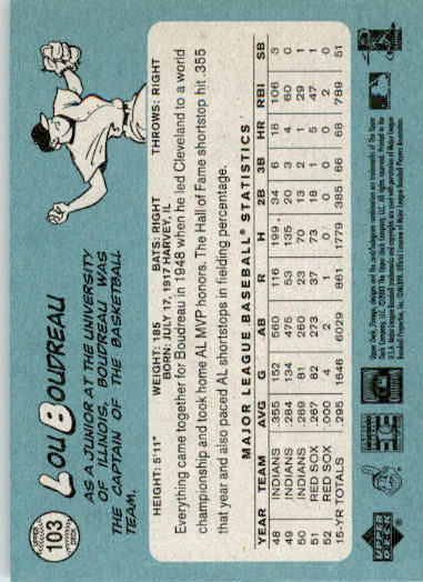 Lou Boudreau - 2003 Upper Deck Vintage - #103 - Baseball - Image 2