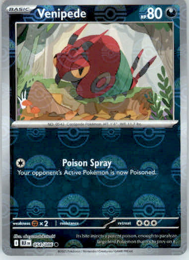 Venipede - Poke Ball Pattern - SV: Black Bolt - 054/086 - Holo NM