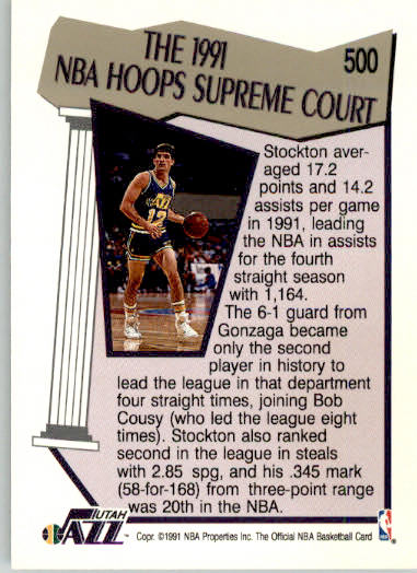 John Stockton - 1991-92 Hoops - #500 - Basketball - Image 2
