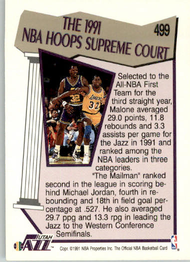 Karl Malone - 1991-92 Hoops - #499 - Basketball - Image 2