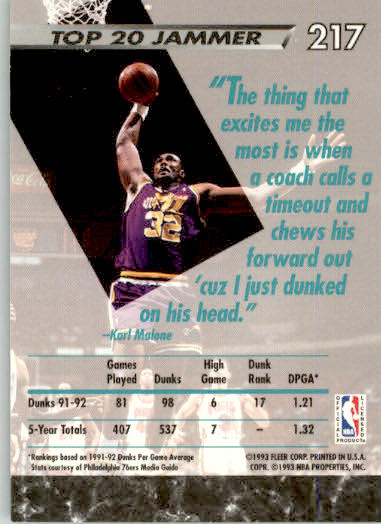 Karl Malone - 1992-93 Ultra - #217 - Perforated Magazine Sheet Basketball - Image 2