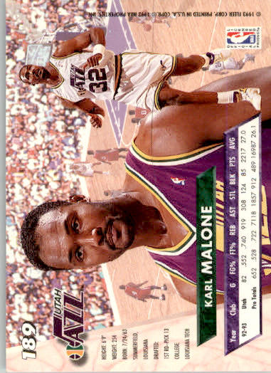 Karl Malone - 1993-94 Ultra - #189 - Promotional Panel Singles Basketball - Image 2