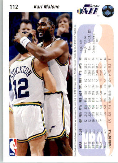 Karl Malone - 1992-93 Upper Deck - #112 - Basketball - Image 2