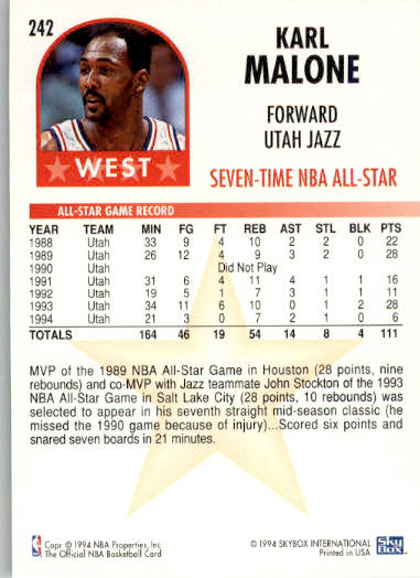 Karl Malone - 1994-95 Hoops - #242 - Basketball - Image 2