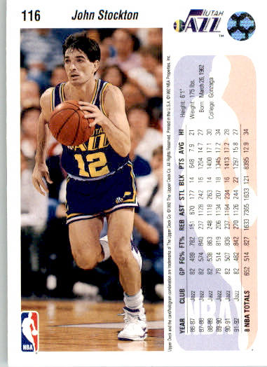 John Stockton - 1992-93 Upper Deck - #116 - Basketball - Image 2