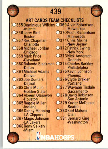 Checklist: 337-381 - 1990-91 Hoops - #439 - Basketball - Image 2