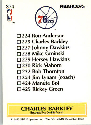 Charles Barkley - 1990-91 Hoops - #374 - Basketball - Image 2